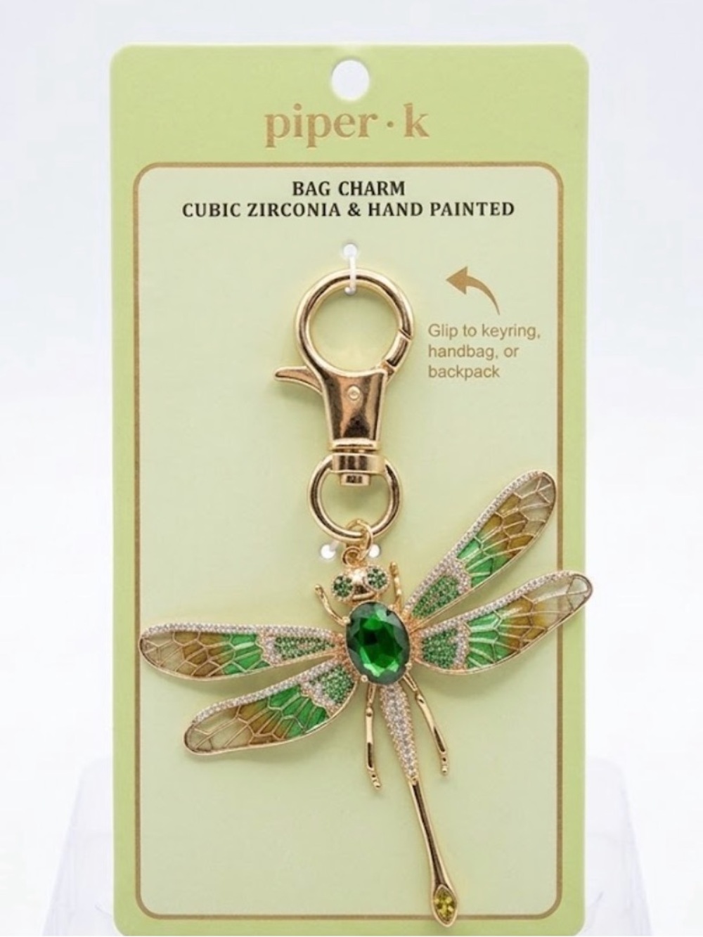 NWT ⚜️💚⚜️ Piper K Bejeweled Dragonfly Bag Charm Keychain